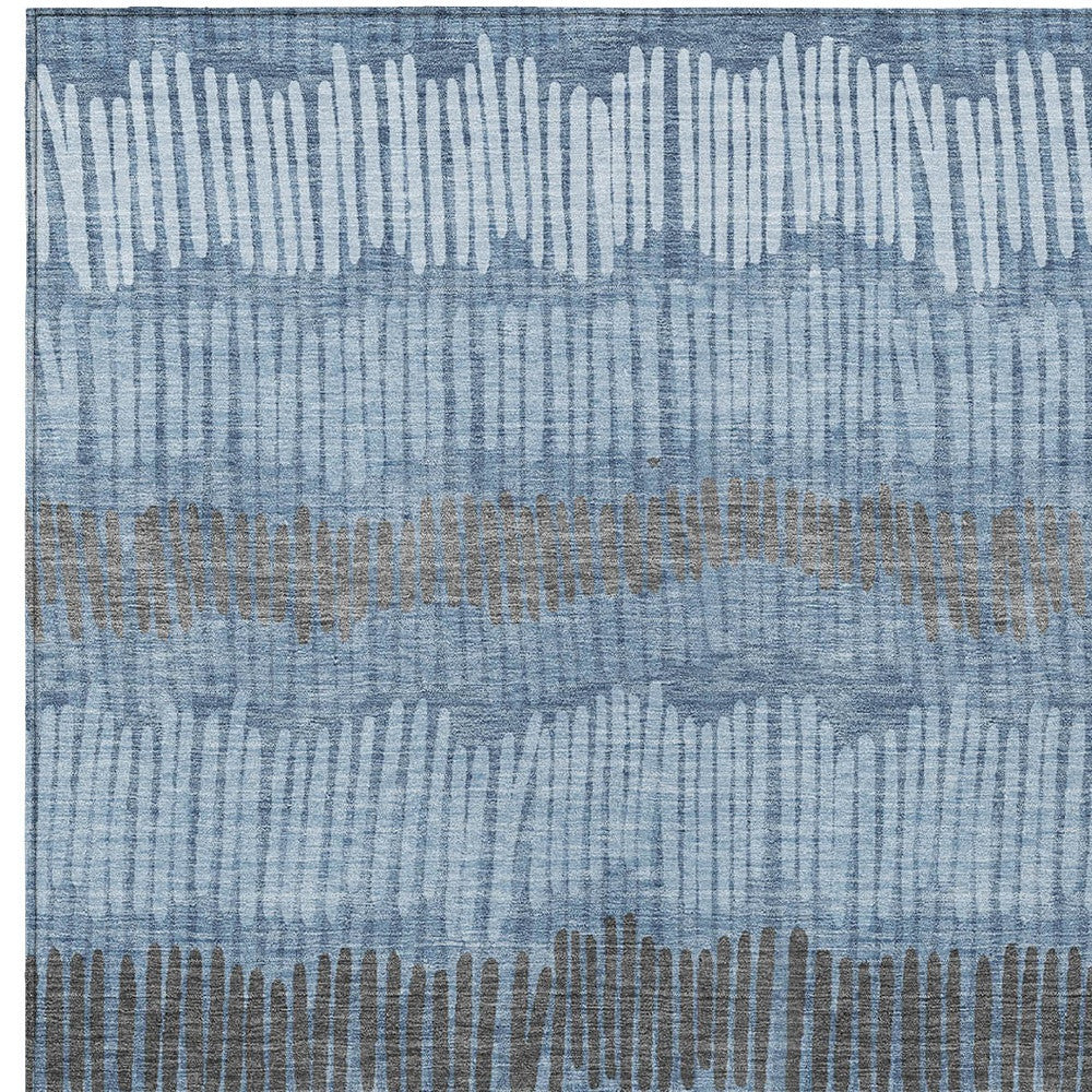 Tabselect Home Line 8' X 10' Blue Black And Gray Striped Washable Indoor Outdoor Area Rug