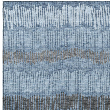 Tabselect Home Line 8' X 10' Blue Black And Gray Striped Washable Indoor Outdoor Area Rug
