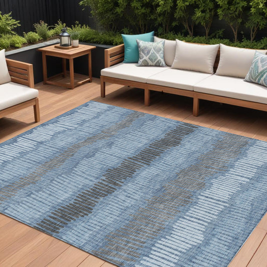 Tabselect Home Line 8' X 10' Blue Black And Gray Striped Washable Indoor Outdoor Area Rug