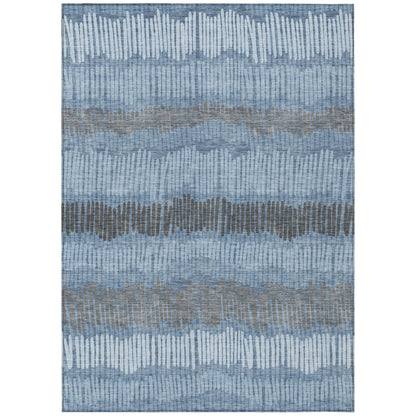 Tabselect Home Line 8' X 10' Blue Black And Gray Striped Washable Indoor Outdoor Area Rug