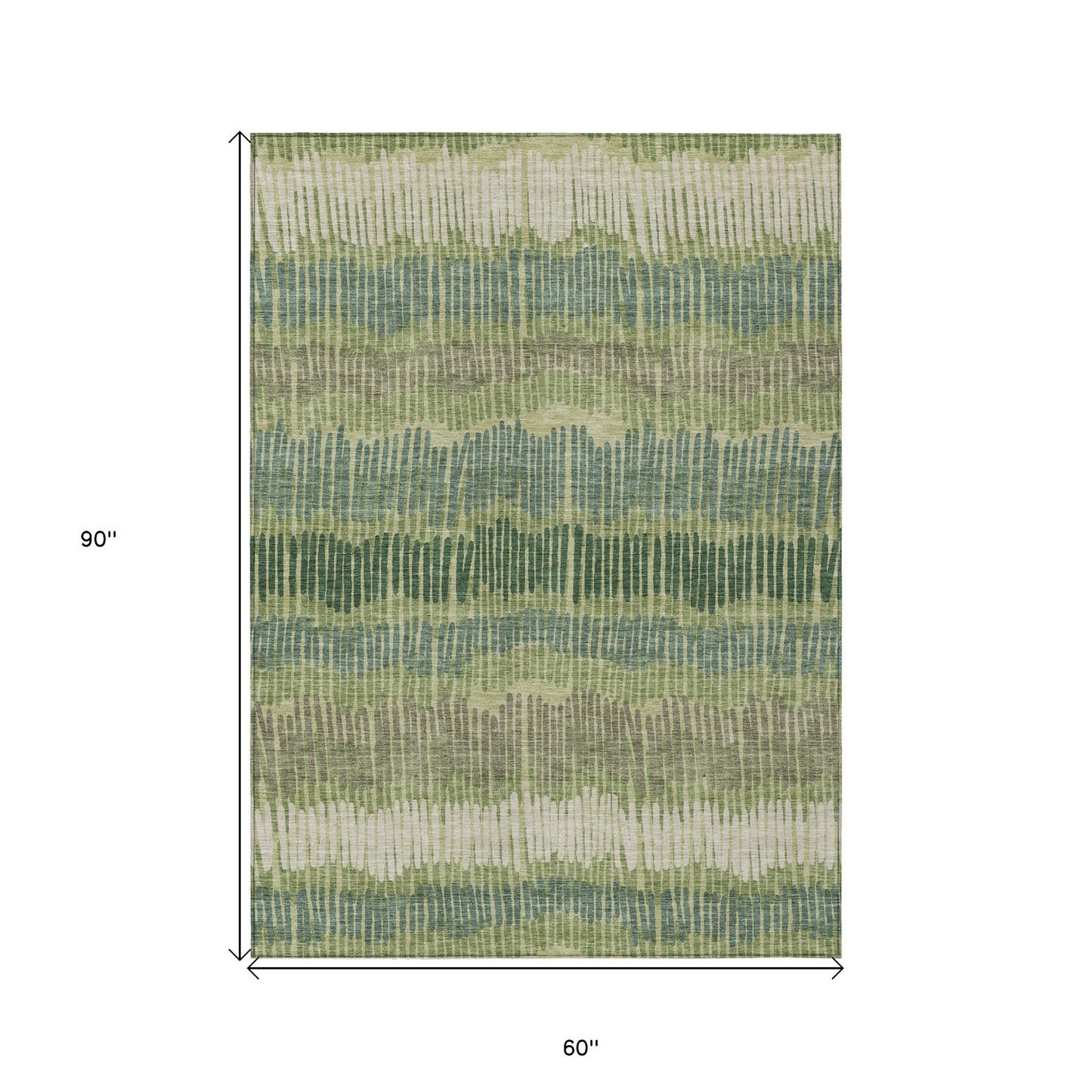 Tabselect Home Line 5' X 8' Green Gray And Ivory Striped Washable Indoor Outdoor Area Rug