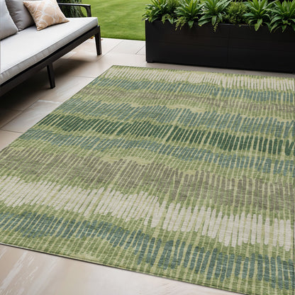 Tabselect Home Line 5' X 8' Green Gray And Ivory Striped Washable Indoor Outdoor Area Rug