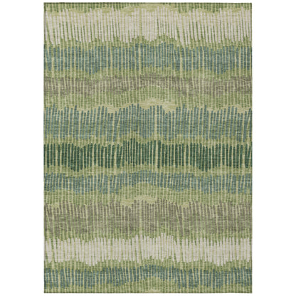 Tabselect Home Line 5' X 8' Green Gray And Ivory Striped Washable Indoor Outdoor Area Rug