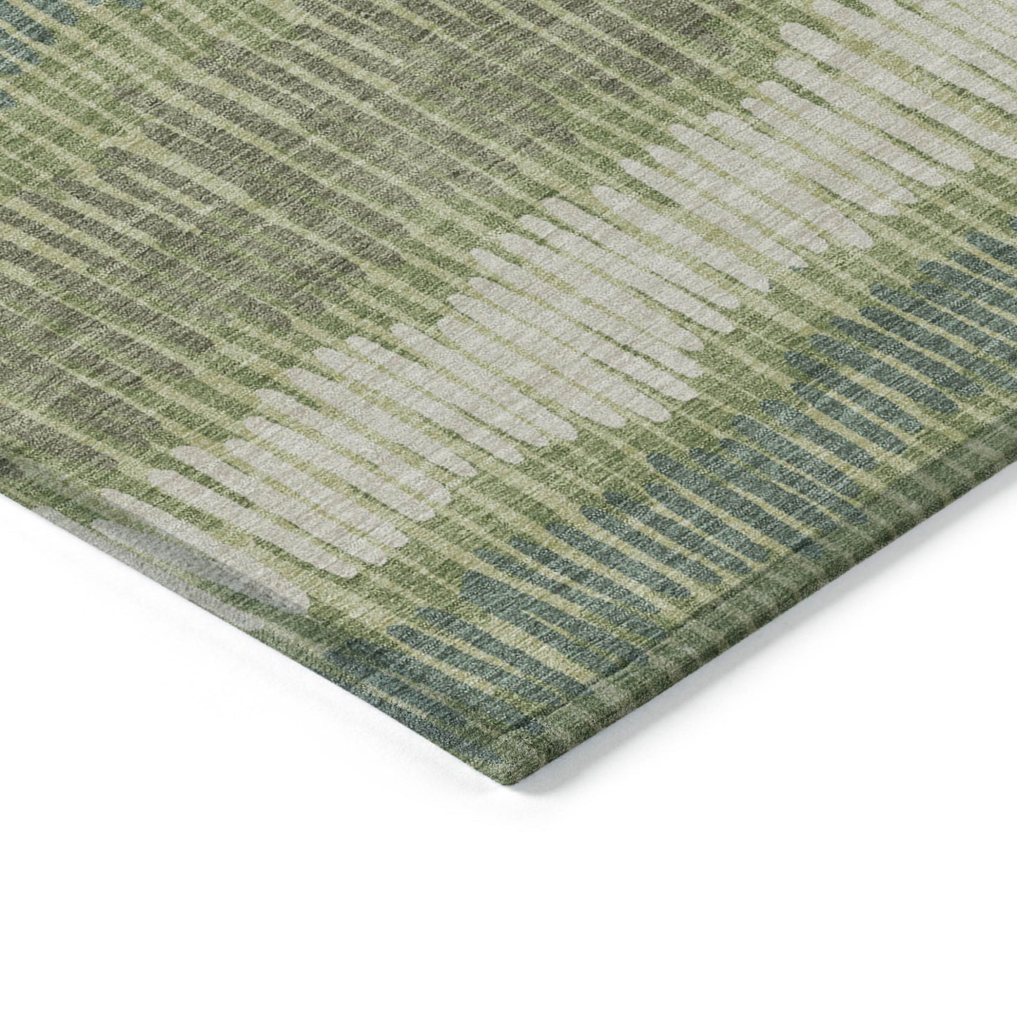 Tabselect Home Line 5' X 8' Green Gray And Ivory Striped Washable Indoor Outdoor Area Rug