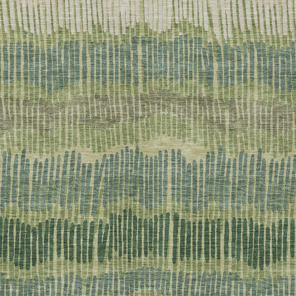 Tabselect Home Line 5' X 8' Green Gray And Ivory Striped Washable Indoor Outdoor Area Rug