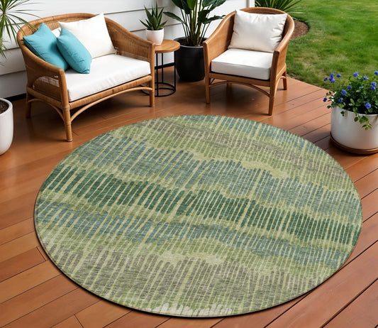 Tabselect Home Line 8' Green Gray And Ivory Round Striped Washable Indoor Outdoor Area Rug
