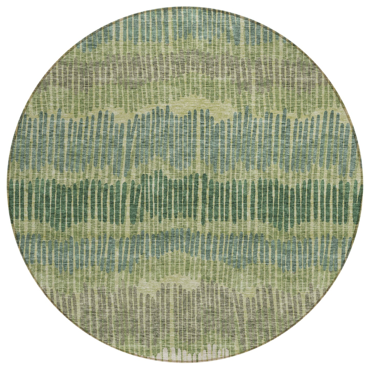 Tabselect Home Line 8' Green Gray And Ivory Round Striped Washable Indoor Outdoor Area Rug