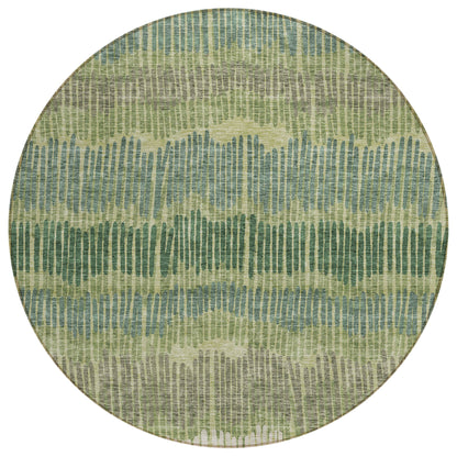 Tabselect Home Line 8' Green Gray And Ivory Round Striped Washable Indoor Outdoor Area Rug