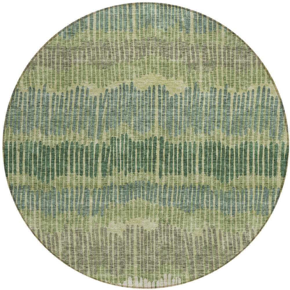 Tabselect Home Line 8' Green Gray And Ivory Round Striped Washable Indoor Outdoor Area Rug
