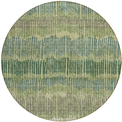 Tabselect Home Line 8' Green Gray And Ivory Round Striped Washable Indoor Outdoor Area Rug