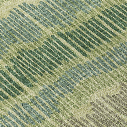 Tabselect Home Line 8' Green Gray And Ivory Round Striped Washable Indoor Outdoor Area Rug