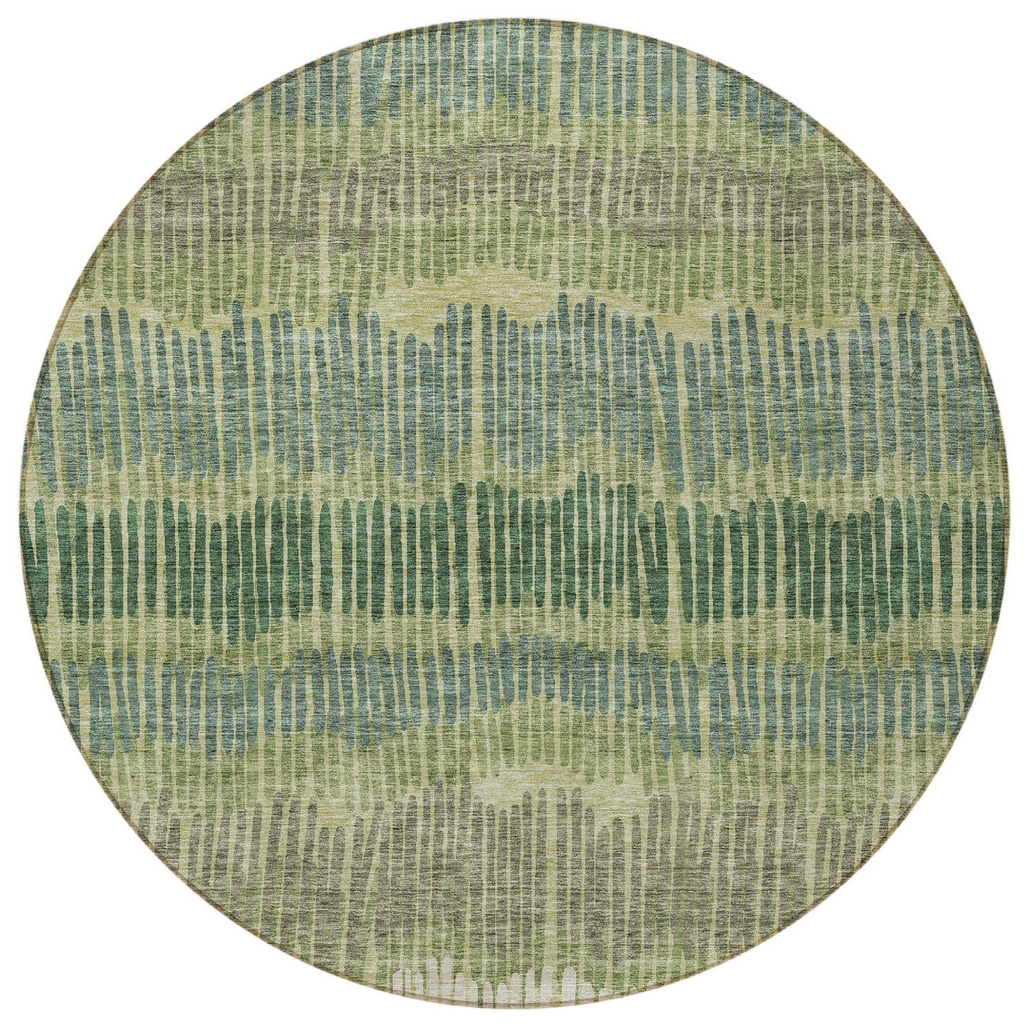 Tabselect Home Line 8' Green Gray And Ivory Round Striped Washable Indoor Outdoor Area Rug