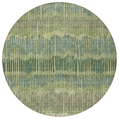 Tabselect Home Line 8' Green Gray And Ivory Round Striped Washable Indoor Outdoor Area Rug