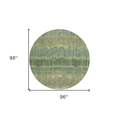 Tabselect Home Line 8' Green Gray And Ivory Round Striped Washable Indoor Outdoor Area Rug