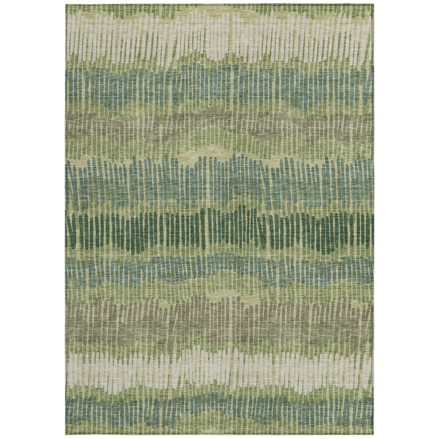 Tabselect Home Line 8' X 10' Green Gray And Ivory Striped Washable Indoor Outdoor Area Rug