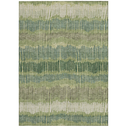 Tabselect Home Line 8' X 10' Green Gray And Ivory Striped Washable Indoor Outdoor Area Rug