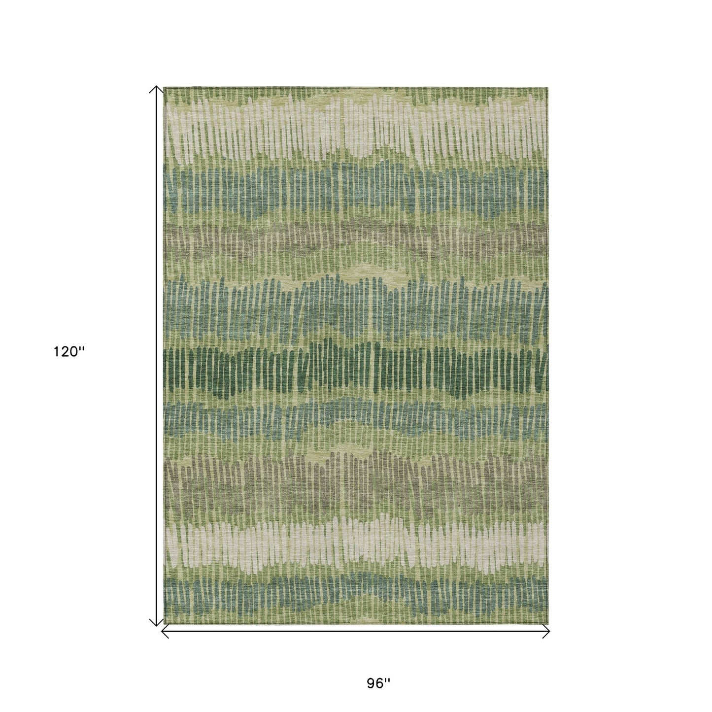Tabselect Home Line 8' X 10' Green Gray And Ivory Striped Washable Indoor Outdoor Area Rug