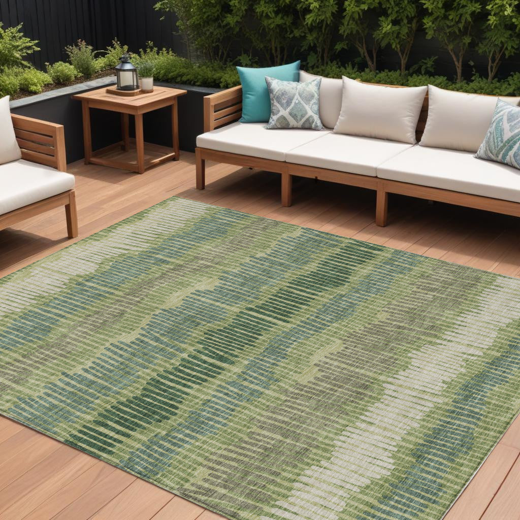 Tabselect Home Line 8' X 10' Green Gray And Ivory Striped Washable Indoor Outdoor Area Rug