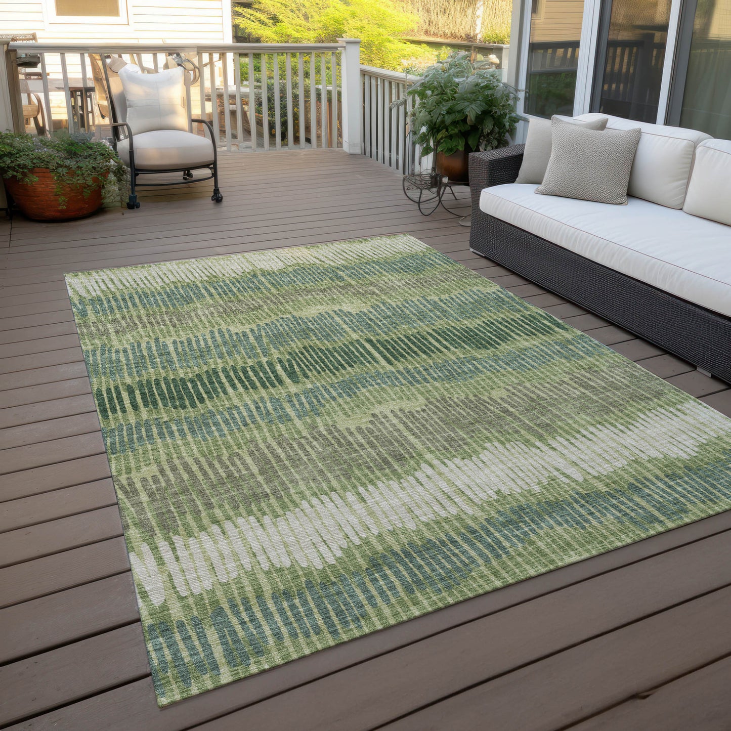 Tabselect Home Line 8' X 10' Green Gray And Ivory Striped Washable Indoor Outdoor Area Rug