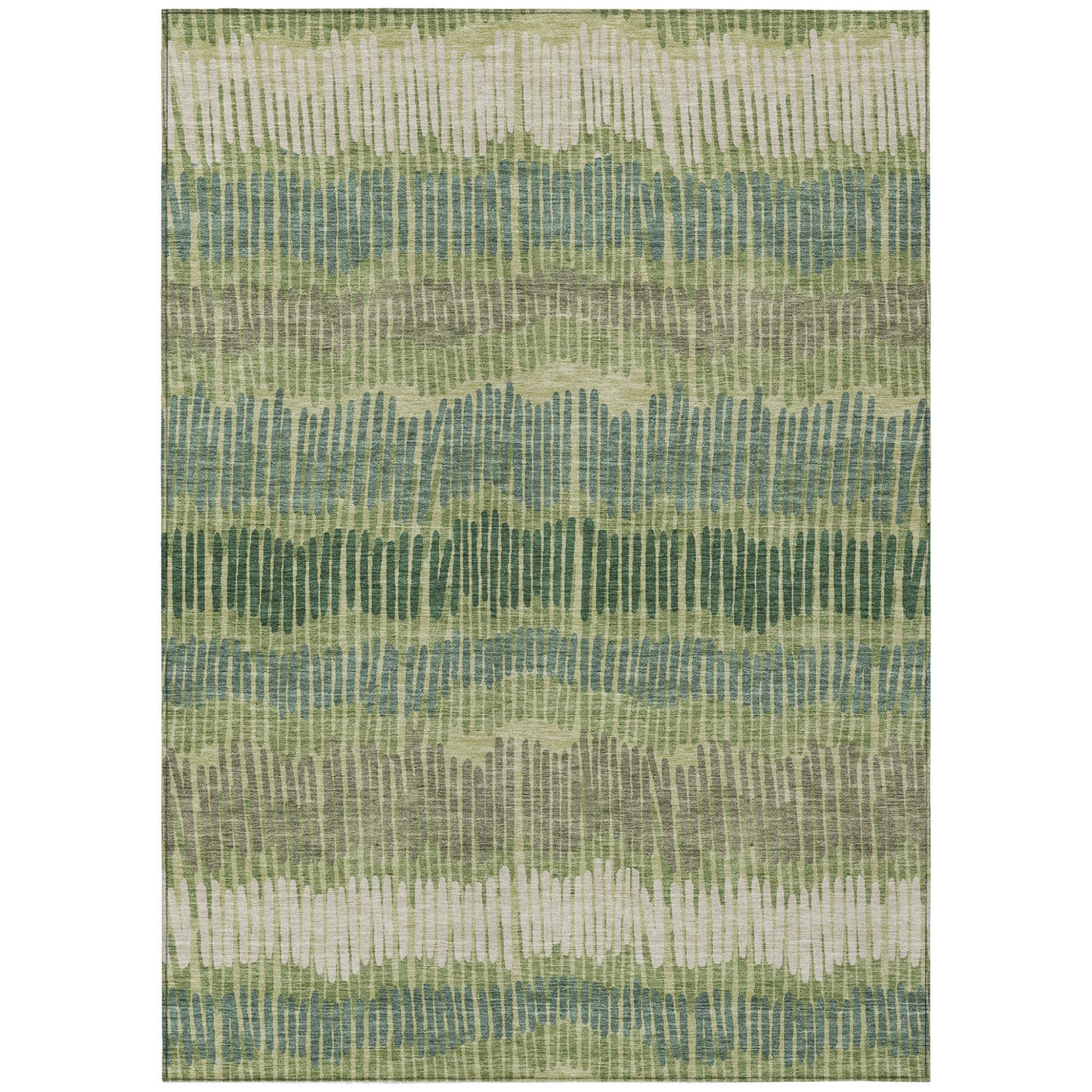 Tabselect Home Line 8' X 10' Green Gray And Ivory Striped Washable Indoor Outdoor Area Rug