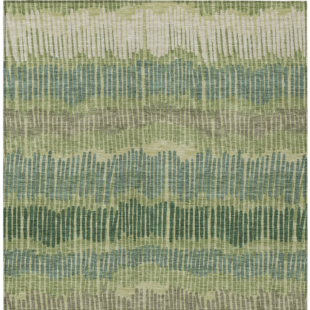 Tabselect Home Line 8' X 10' Green Gray And Ivory Striped Washable Indoor Outdoor Area Rug