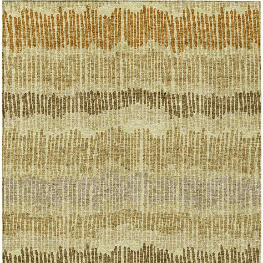 Tabselect Home Line 5' X 8' Gold Brown And Gray Striped Washable Indoor Outdoor Area Rug