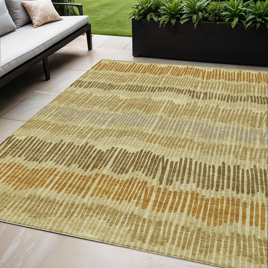 Tabselect Home Line 5' X 8' Gold Brown And Gray Striped Washable Indoor Outdoor Area Rug