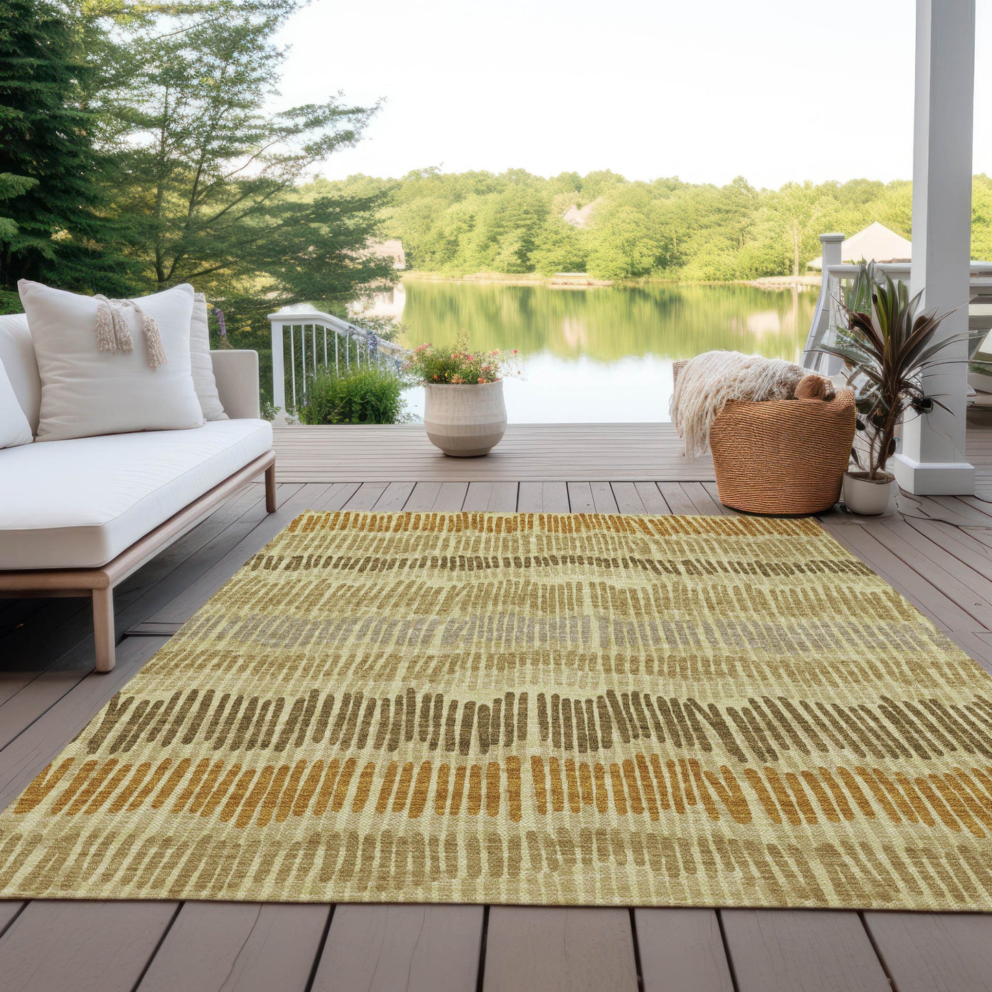 Tabselect Home Line 5' X 8' Gold Brown And Gray Striped Washable Indoor Outdoor Area Rug