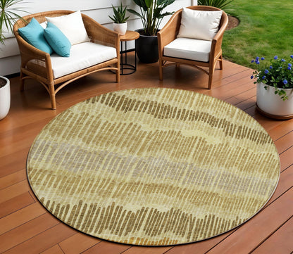 Tabselect Home Line 8' Gold Brown And Gray Round Striped Washable Indoor Outdoor Area Rug