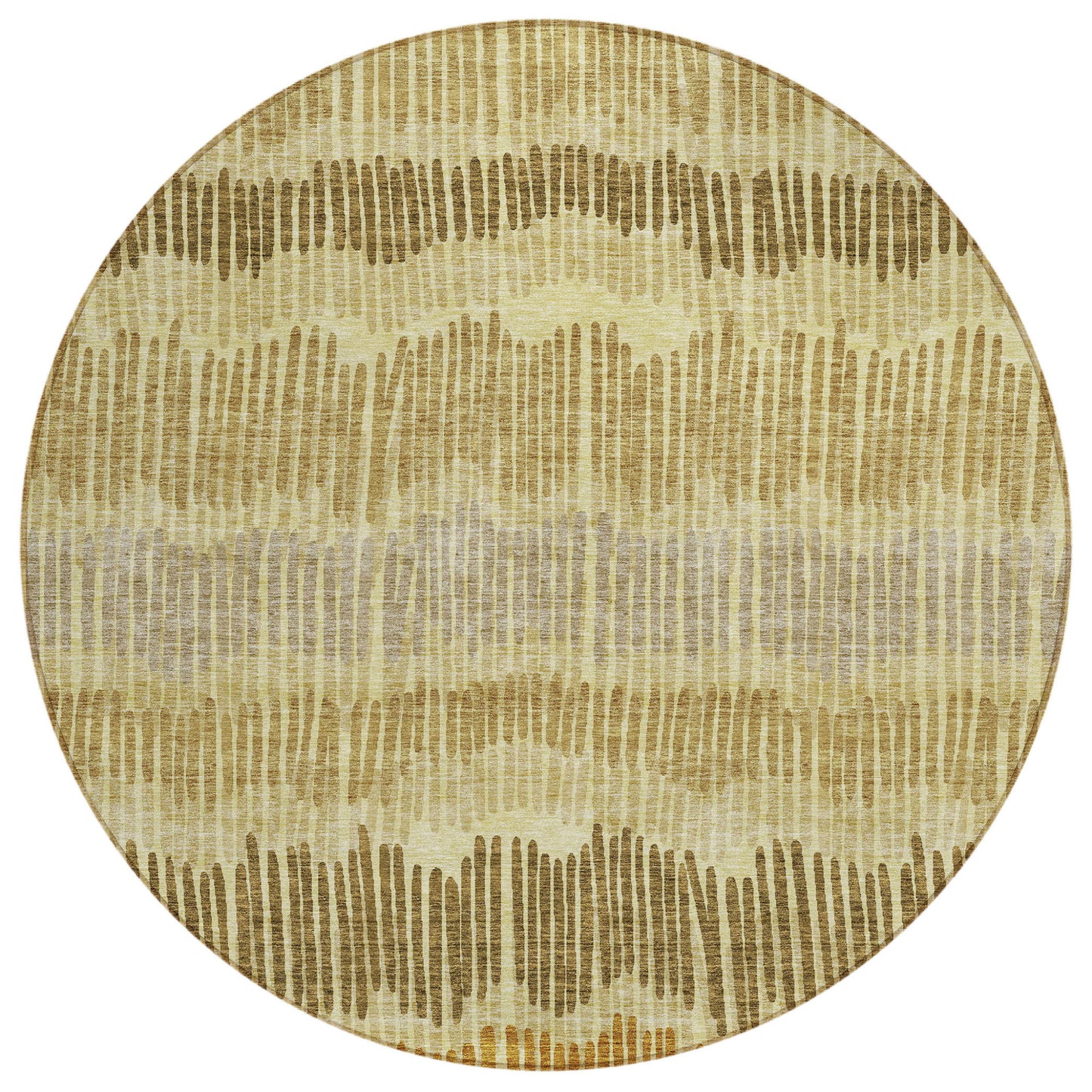 Tabselect Home Line 8' Gold Brown And Gray Round Striped Washable Indoor Outdoor Area Rug