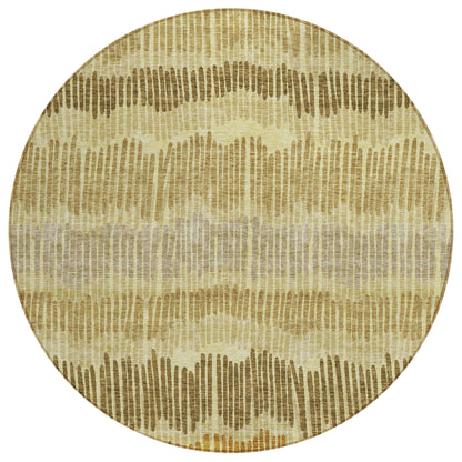 Tabselect Home Line 8' Gold Brown And Gray Round Striped Washable Indoor Outdoor Area Rug