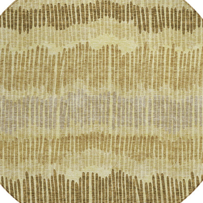 Tabselect Home Line 8' Gold Brown And Gray Round Striped Washable Indoor Outdoor Area Rug