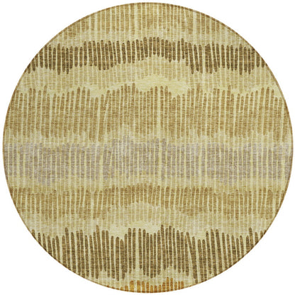 Tabselect Home Line 8' Gold Brown And Gray Round Striped Washable Indoor Outdoor Area Rug