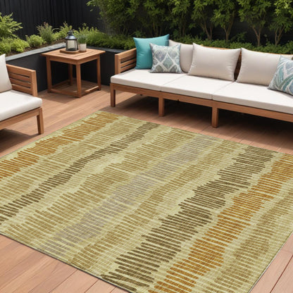 Tabselect Home Line 8' X 10' Gold Brown And Gray Striped Washable Indoor Outdoor Area Rug