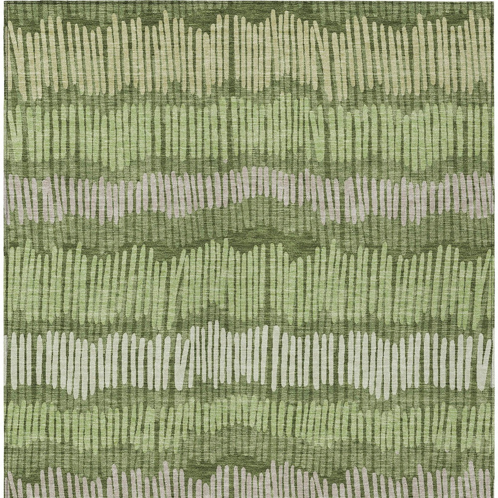 Tabselect Home Line 5' X 8' Olive Green And Gray Striped Washable Indoor Outdoor Area Rug