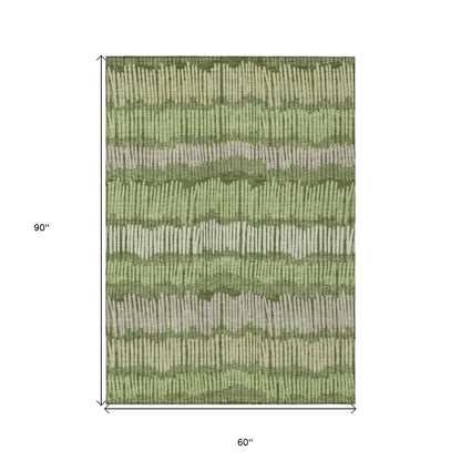 Tabselect Home Line 5' X 8' Olive Green And Gray Striped Washable Indoor Outdoor Area Rug