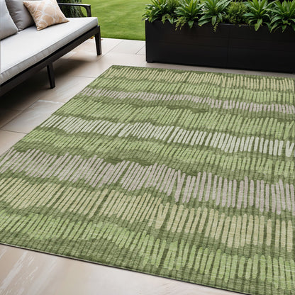 Tabselect Home Line 5' X 8' Olive Green And Gray Striped Washable Indoor Outdoor Area Rug