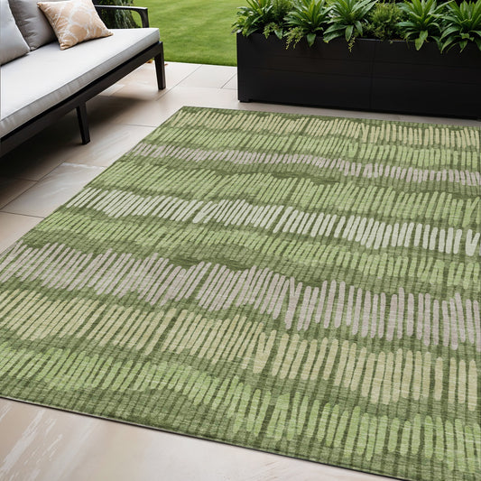 Tabselect Home Line 5' X 8' Olive Green And Gray Striped Washable Indoor Outdoor Area Rug