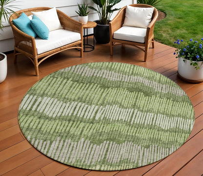 Tabselect Home Line 8' Olive Green And Gray Round Striped Washable Indoor Outdoor Area Rug