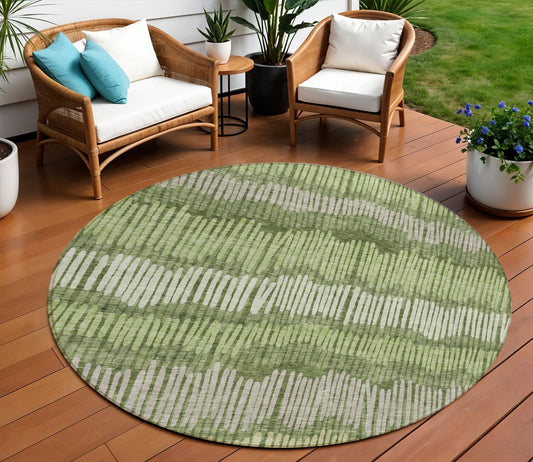 Tabselect Home Line 8' Olive Green And Gray Round Striped Washable Indoor Outdoor Area Rug