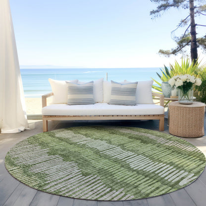 Tabselect Home Line 8' Olive Green And Gray Round Striped Washable Indoor Outdoor Area Rug