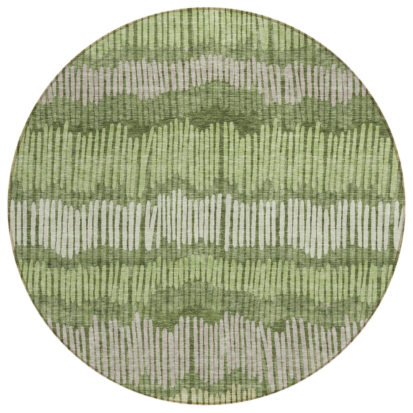 Tabselect Home Line 8' Olive Green And Gray Round Striped Washable Indoor Outdoor Area Rug