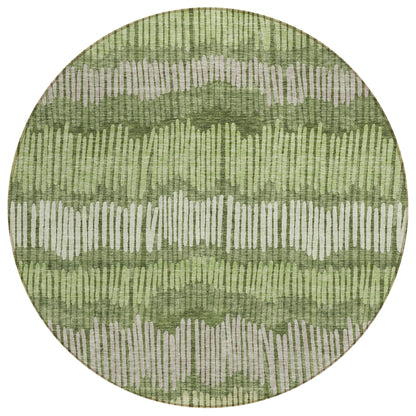 Tabselect Home Line 8' Olive Green And Gray Round Striped Washable Indoor Outdoor Area Rug
