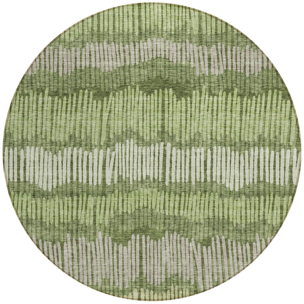 Tabselect Home Line 8' Olive Green And Gray Round Striped Washable Indoor Outdoor Area Rug