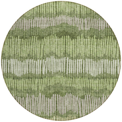 Tabselect Home Line 8' Olive Green And Gray Round Striped Washable Indoor Outdoor Area Rug