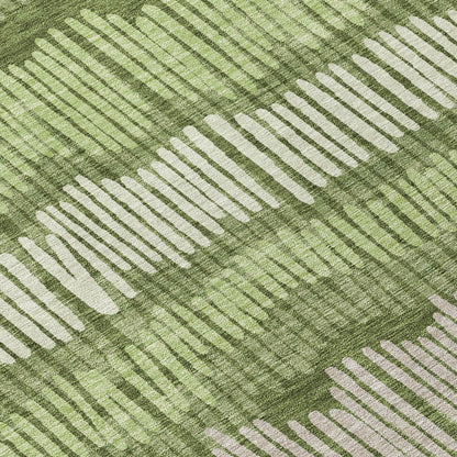 Tabselect Home Line 8' Olive Green And Gray Round Striped Washable Indoor Outdoor Area Rug