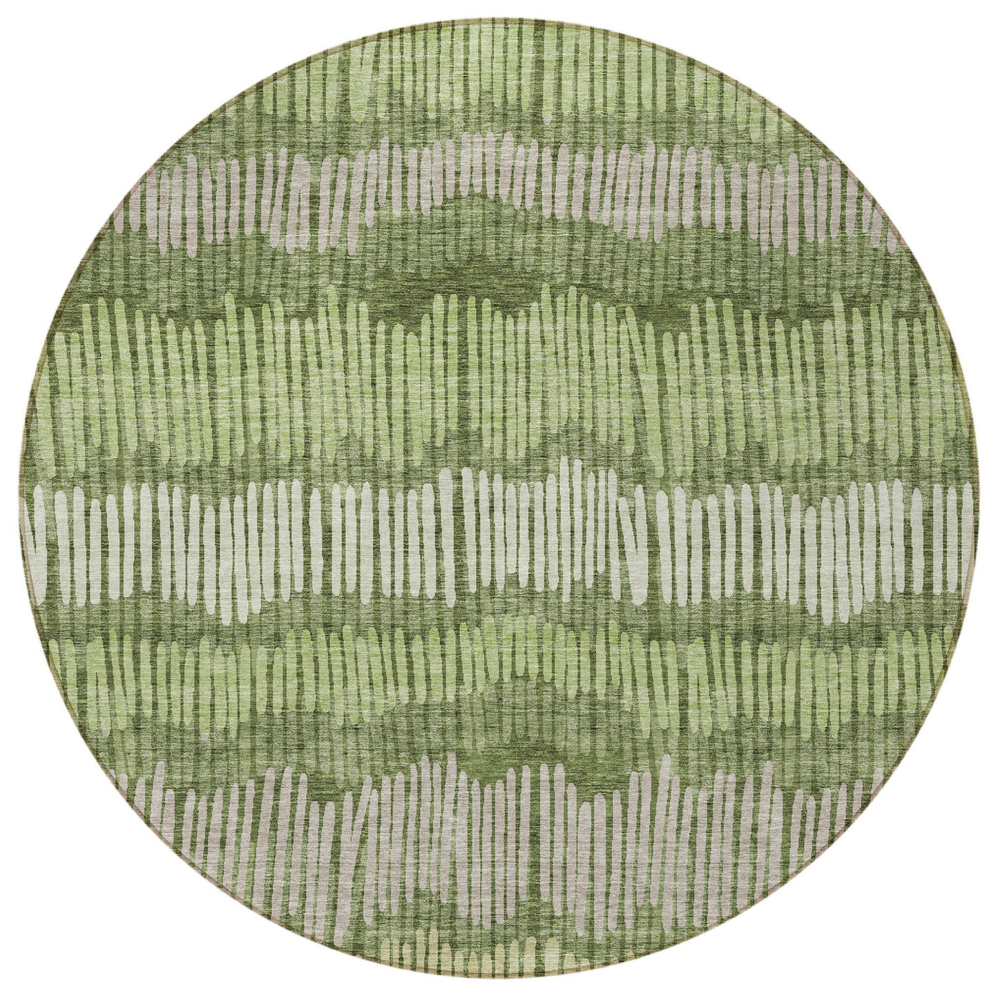Tabselect Home Line 8' Olive Green And Gray Round Striped Washable Indoor Outdoor Area Rug