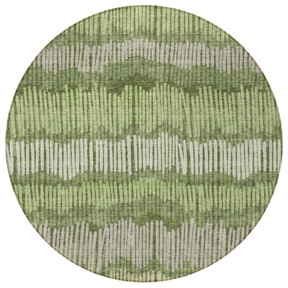 Tabselect Home Line 8' Olive Green And Gray Round Striped Washable Indoor Outdoor Area Rug