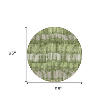 Tabselect Home Line 8' Olive Green And Gray Round Striped Washable Indoor Outdoor Area Rug