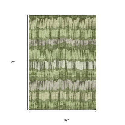 Tabselect Home Line 8' X 10' Olive Green And Gray Striped Washable Indoor Outdoor Area Rug